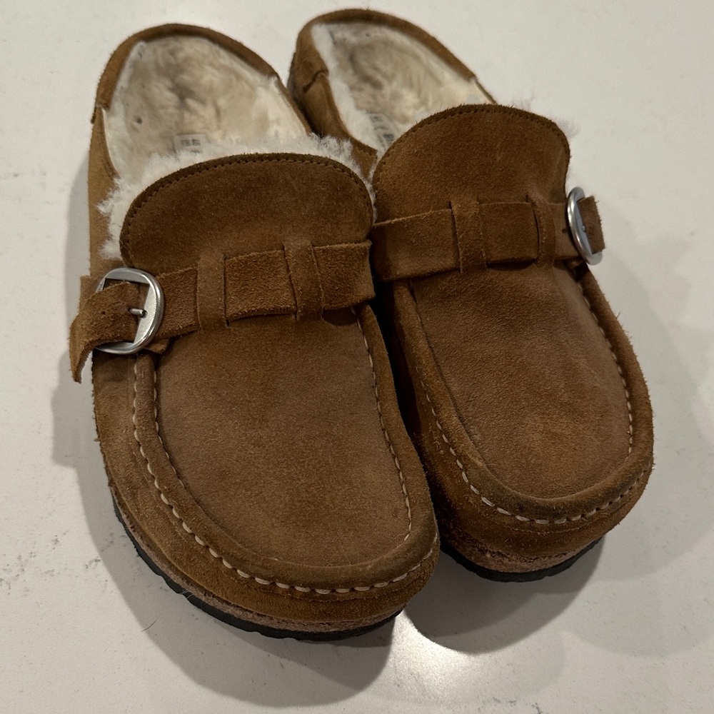 Birkenstock Tan Suede Loafers with Buckle